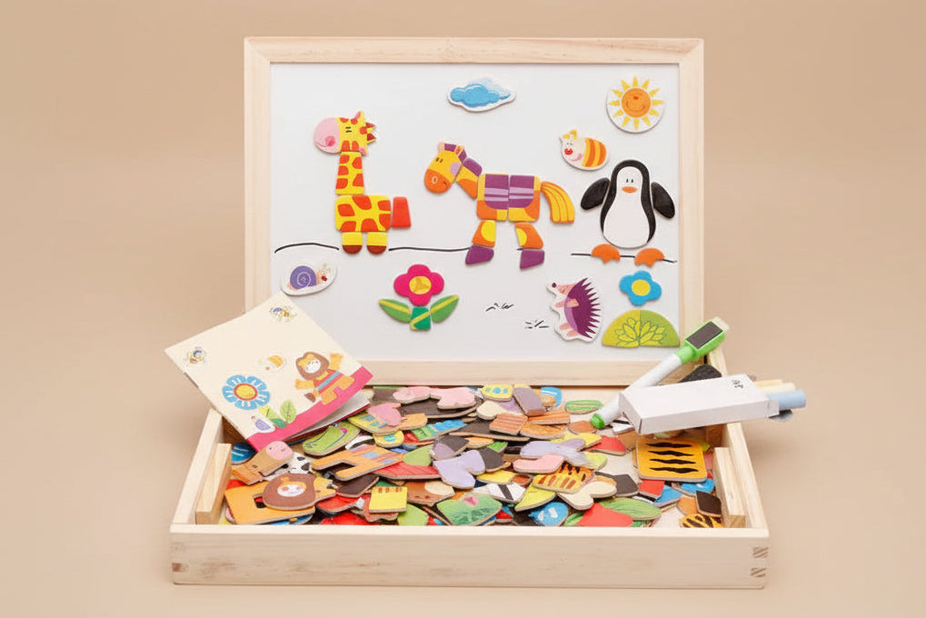 Magnetiskt Ritbräda & Pussel - Med Söta Djurmotiv