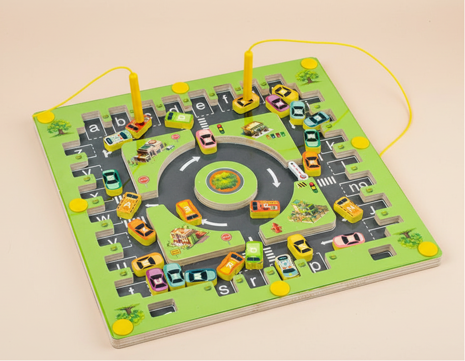 Montessori Magnetiskt Alfabetspel i Trä – Pedagogisk Labyrintleksak